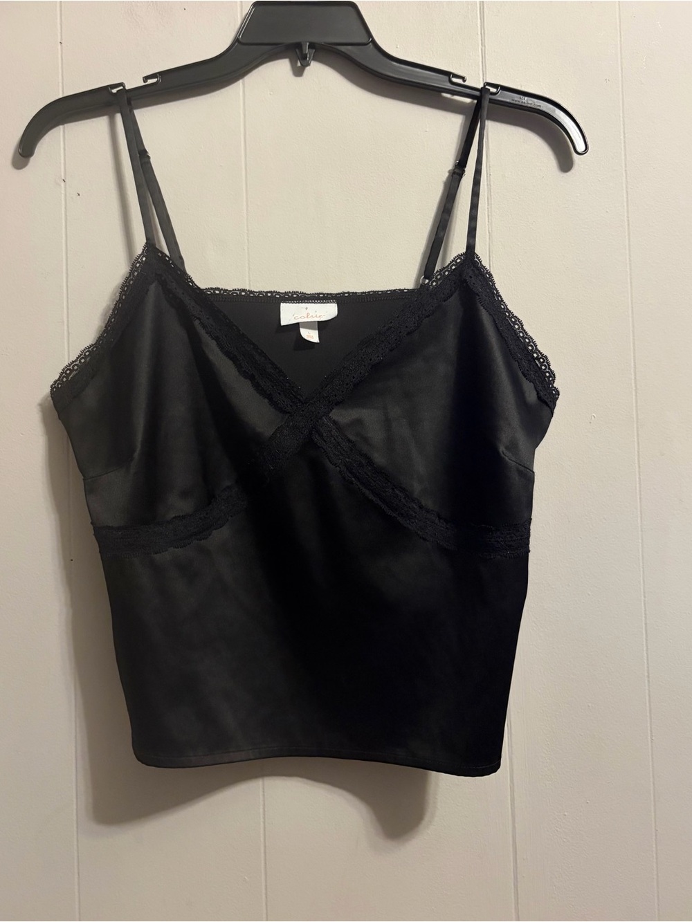 Colsie Black Satin Lace-Trim Cami and Pants Sleep Set - Picture 2 of 9